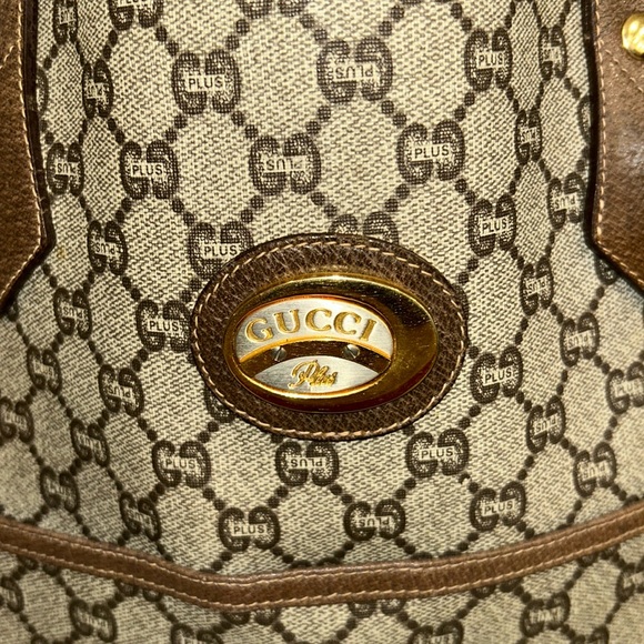 GUCCI GG Plus Canvas Web Sherry Line  Bag PVC Beige Green Red Authentic - Picture 2 of 15